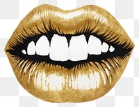PNG  Lips ripped paper teeth gold white background.