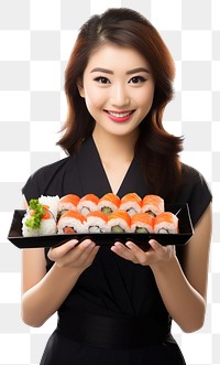 PNG Japanese woman holding Sushi sushi adult plate.