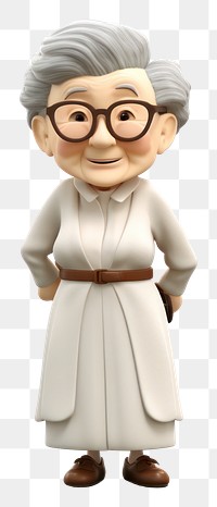 PNG 3d cartoon elderly japanese woman figurine adult white background.