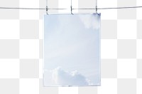 PNG White a0 vertical poster on wire mesh sky outdoors blue clothesline.