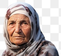 PNG Elderly middle eastern woman headscarf portrait headshot.
