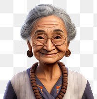 PNG Elderly filipina woman 3d cartoon realistic necklace portrait adult.
