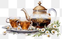 PNG  Chamomile tea teapot saucer drink.