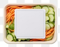 PNG Takeaway food container box mockup with vegetable and blank label mockup packaging lunch meal dish.