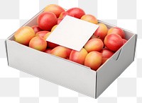 PNG Fruits box with blank label mockup packaging cardboard carton plant.