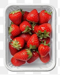 PNG Strawberry plastic box with blank label mockup packaging fruit plant food.