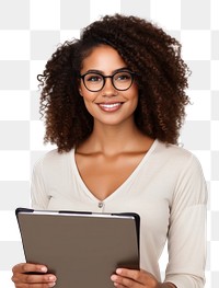 PNG  African american woman glasses computer holding.