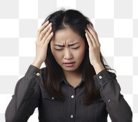 PNG Asian woman pain head disappointment. 