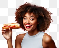 PNG  Black woman eating food biting adult.