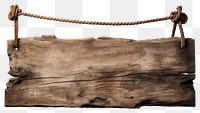 PNG  Drift wood plank sign hanging rope white background.