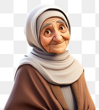 PNG Qatari elderly woman 3d cartoon realistic portrait adult white background.