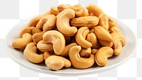 PNG  Cashew nuts plate food white background.