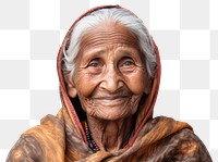 PNG Smiling elderly indian woman portrait adult white background.