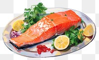 PNG  Seafood staek seafood salmon plate. AI generated Image by rawpixel.
