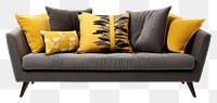 PNG Grey sofa furniture cushion pillow.