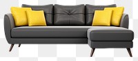 PNG Grey sofa furniture cushion yellow.