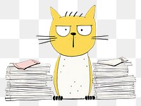 PNG  Cat sitting on a some papers cartoon drawing animal. AI generated Image by rawpixel.