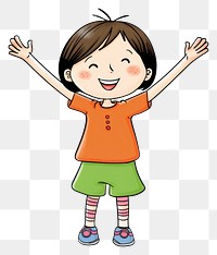 PNG Asian girl hands up cartoon portrait drawing.