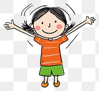 PNG Asian girl hands up drawing portrait cartoon.