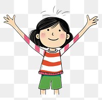 PNG Asian girl hands up drawing cartoon sketch.