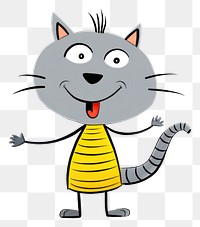 PNG Grey cat happy cartoon drawing animal.