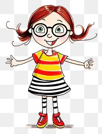 PNG Happy wear girl wearing glasses drawing sketch cartoon.