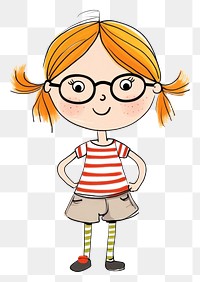 PNG Happy wear girl wearing glasses cartoon drawing sketch.