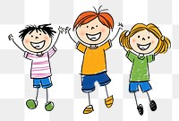 PNG Happy kids cartoon drawing sketch.