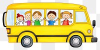 PNG  Kids on yellow school bus vehicle cartoon white background. AI generated Image by rawpixel.