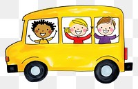 PNG  Kids in yellow school bus vehicle minibus cartoon. AI generated Image by rawpixel.