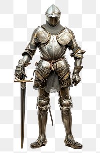 PNG Knight in shining armor sword weapon white background.