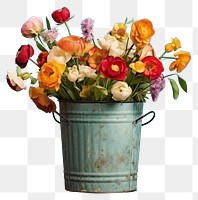 PNG Flowers in bucket painting plant inflorescence. AI generated Image by rawpixel.