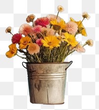 PNG Flowers in bucket painting table plant. AI generated Image by rawpixel.