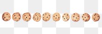 PNG Chocolate chips cookies as divider line watercolour illustration food white background confectionery.