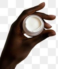PNG Hand holding cream jar cosmetics finger photo.