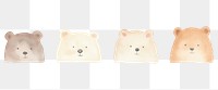 PNG Cute tiny 5 bears heads divider watercolour illustration mammal animal white background.