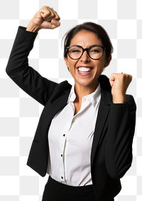 PNG Mexican business woman cheering portrait glasses smile. AI generated Image by rawpixel.
