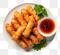 PNG Deep fried whole shrimp spring rolls food ketchup sauce.