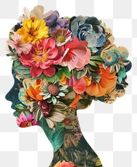 PNG Cut paper collage with statue art painting flower.
