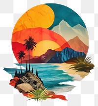PNG Cut paper collage with beach art painting nature.