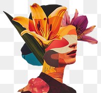 PNG Cut paper collage with female flower art plant.