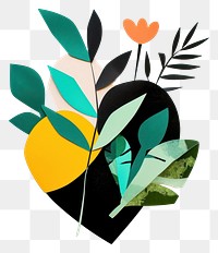 PNG Cut paper collage with heart plant green leaf.