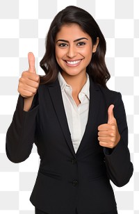 PNG Mexican businesswoman showing thumbs up finger hand white background. 