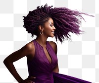 PNG Shaking beautiful Afro braids purple portrait dress.