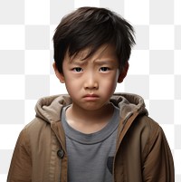 PNG Chinese asian little boy portrait worried crying.