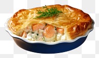 PNG Salmon stuffed pie in a white ceramic pastry dessert table.