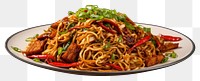 PNG  Yakisoba chopsticks noodle plate. AI generated Image by rawpixel.
