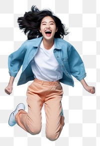 PNG Young Chinese woman full-length jumping shouting smiling adult.