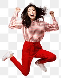 PNG Young Chinese woman full-length jumping shouting smiling adult.