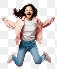 PNG Young Chinese woman full-length jumping shouting smiling fun.